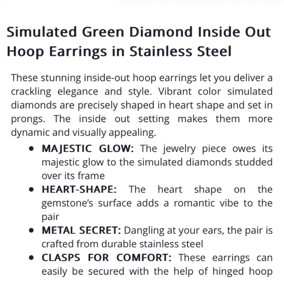 Stainless Steel Simulated Diamond Avocado Green Peridot Inside Out Hoop Earrings - Picture 15 of 15